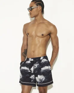 Black Regular Fit Floral Swim Shorts