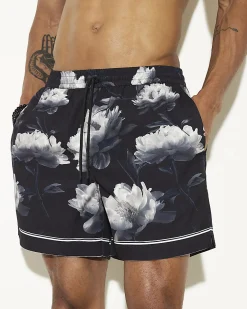 Black Regular Fit Floral Swim Shorts