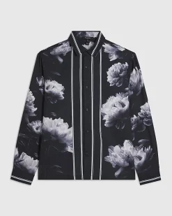 Black Regular Fit Floral Print Cotton Shirt