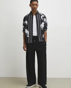 Black Regular Fit Floral Print Cotton Shirt