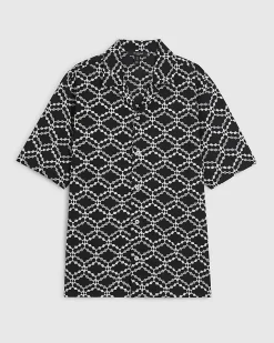 Black Regular Fit Geometric Embroidered Shirt