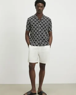 Black Regular Fit Geometric Embroidered Shirt