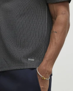Black Regular Fit Geometric Jacquard Shirt