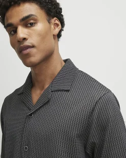 Black Regular Fit Geometric Jacquard Shirt