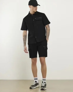 Black Regular Fit Nylon Pocket Cargo Shorts