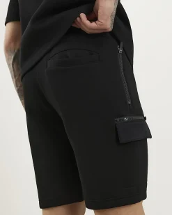 Black Regular Fit Nylon Pocket Cargo Shorts