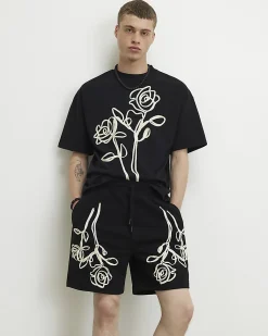 Black Regular Fit Roping Shorts
