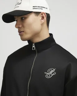 Black Regular Fit Script Zip Through Jacket
