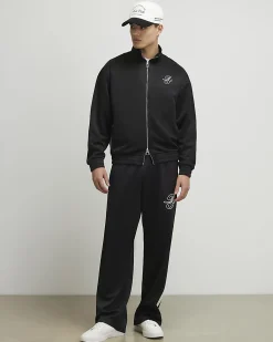 Black Regular Fit Script Zip Through Jacket
