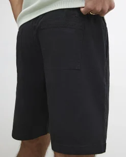 Black Regular Fit Stretch Textured Shorts