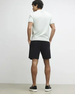 Black Regular Fit Stretch Textured Shorts