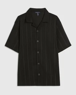 Black Regular Fit Stripe Cotton Shirt