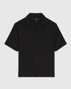 Black Regular Fit Textured Revere Shirt