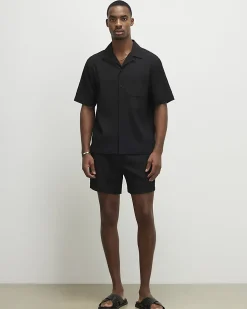 Black Regular Fit Textured Shorts