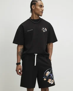Black Regular Fit Textured Shorts