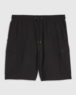 Black Regular Fit Textured Cargo Shorts