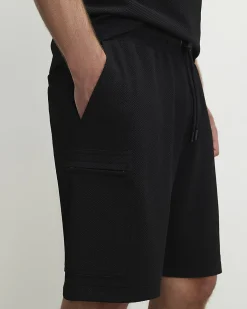 Black Regular Fit Textured Cargo Shorts