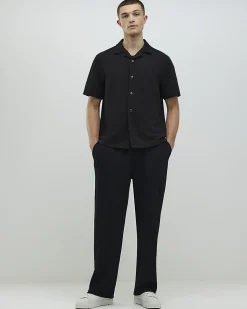 Black Regular Fit Textured Revere Shirt