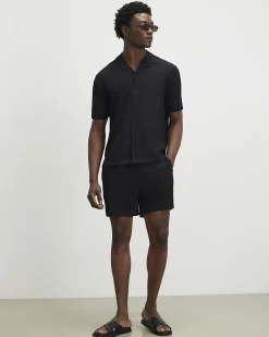 Black Regular Fit Textured Shirt & Short Set