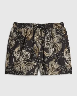 Black Regular Length Printed Swim Short