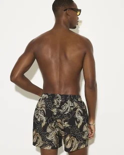 Black Regular Length Printed Swim Short