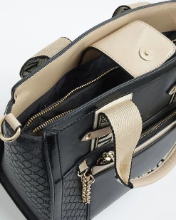 Black RI Monogram Grab Handle Tote Bag