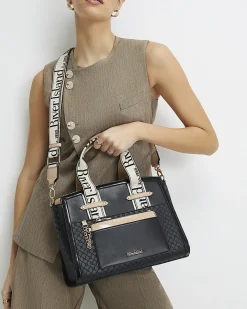 Black RI Monogram Grab Handle Tote Bag