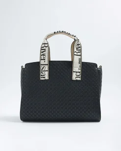 Black RI Monogram Grab Handle Tote Bag