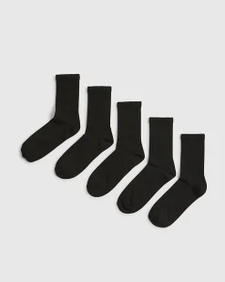 Black Ribbed Tube Pack Of 5 Socks