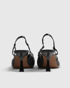 Black Ruched Bow Slingback Court Heels
