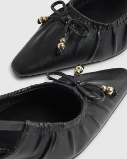Black Ruched Bow Slingback Court Heels