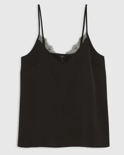Black Satin Lace Trim Cami Top