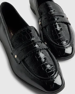 Black Scallop Edge Patent Loafers