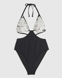 Black Shell Detail Cupped Swimsuit