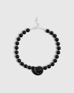 Black Shell On Beaded Necklace