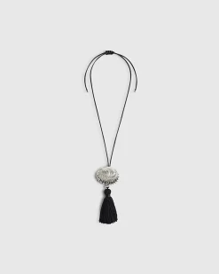 Black Shell Pendant Tassel Necklace