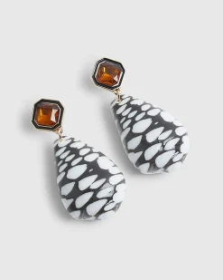 Black Shell Stone Drop Earrings