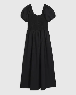 Black Shirred Midi dress