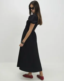 Black Shirred Midi dress