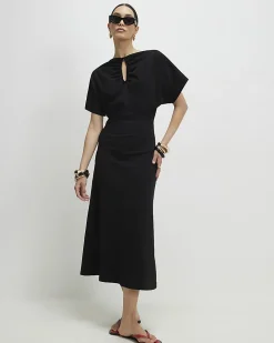 Black Short Angel Sleeve Cut Out Dress