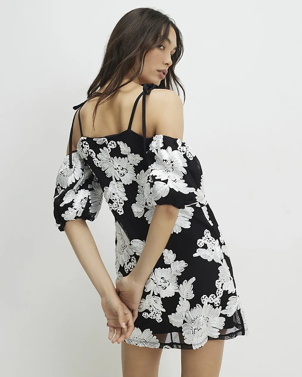 Black Short Sleeve Cornelli Mini Dress