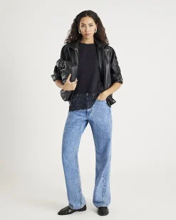 Black Short Sleeve Lace Hem T-shirt