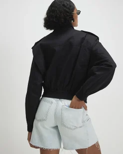 Black Shoulder Detail Bomber Jacket