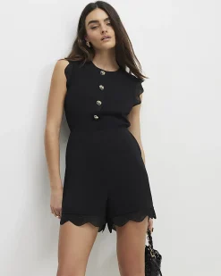 Black Sleeveless Button Detail Playsuit