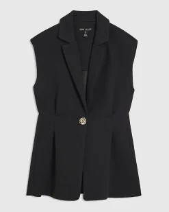 Black Sleeveless Cinched Waist Blazer