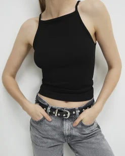 Black Sleeveless Cotton Tank Top