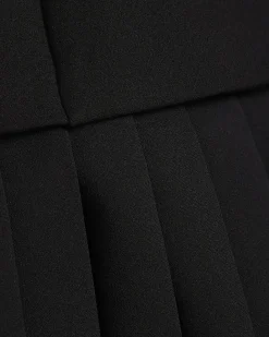 Black Sleeveless Pleated Hem Tab Mini Dress