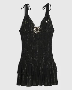 Black Sleeveless Shirred Mini Beach Dress