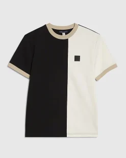 Black Slim Fit Cotton Blocked T-Shirt
