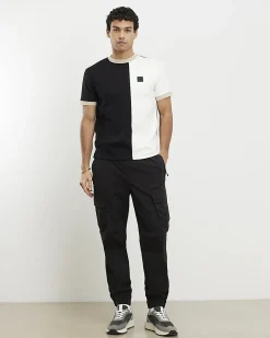 Black Slim Fit Cotton Blocked T-Shirt